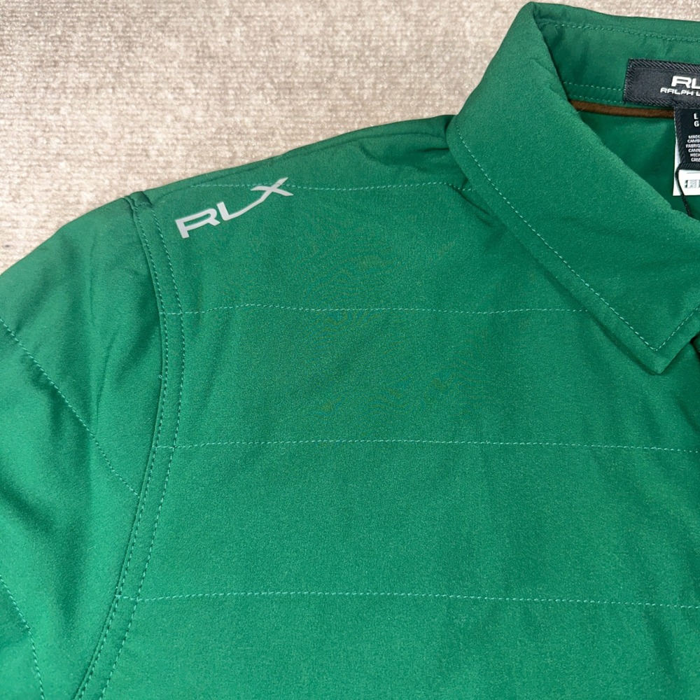 RLX Ralph Lauren Mens Quilted Shirt Jacket Green Snap Zip Front Golf Large NWT - Picture 3 of 11